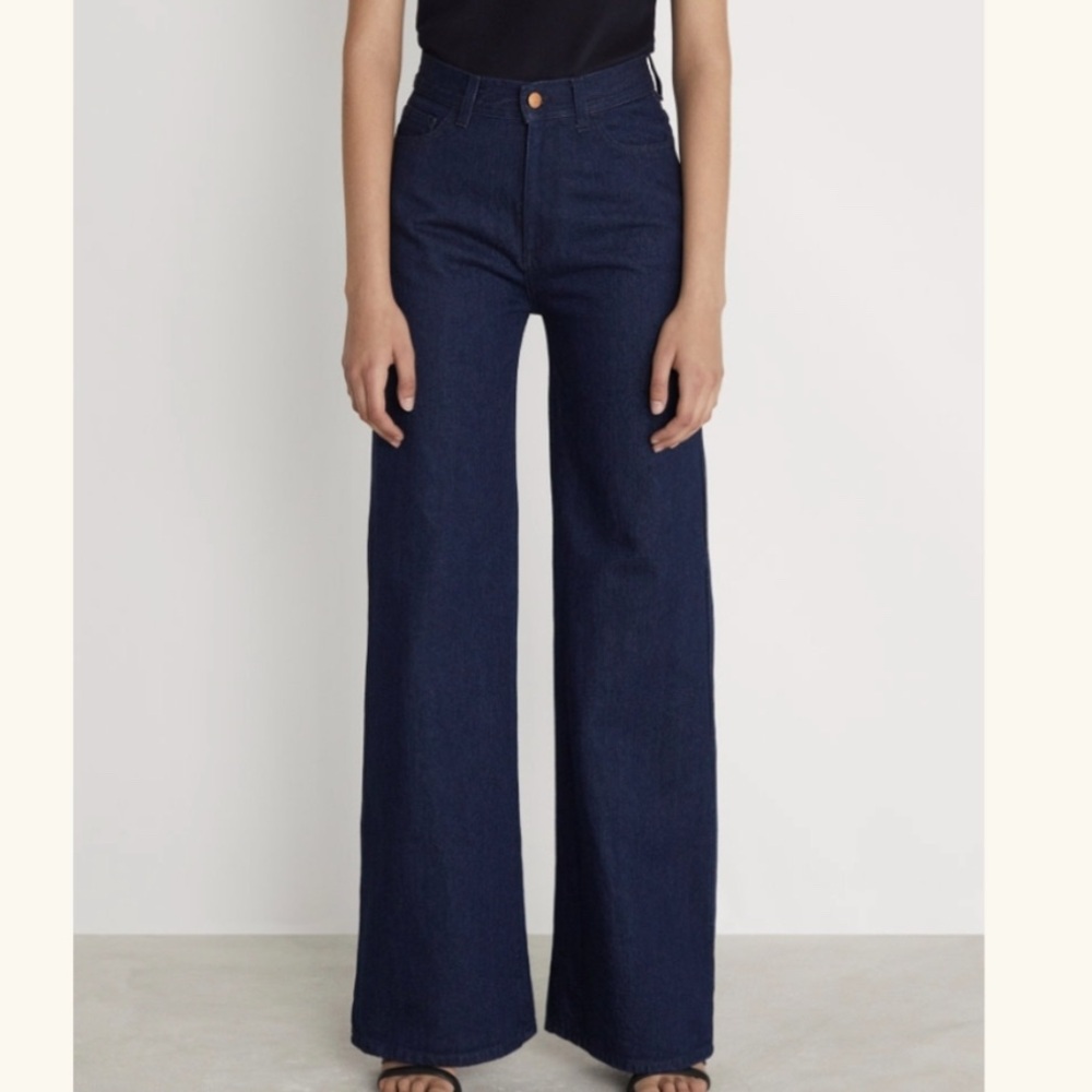 Rodebjer High Rise Wide Flare Leg Womens Sz‎ 28 Blue Cotton Denim Zip Fly Luxury